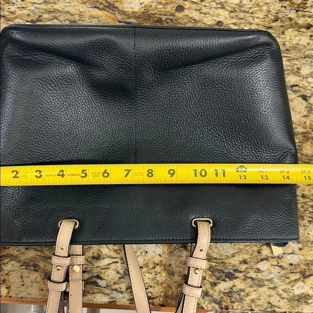 Michael Kors Black Pebbled Leather Tote Bag Beige Straps Large Shoulder Purse
